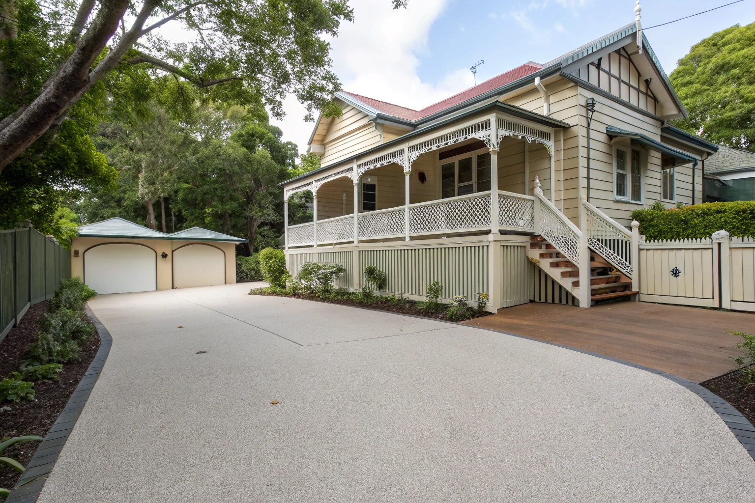 Heritage home driveway coating Brisbane complementing traditional Queenslander architecture